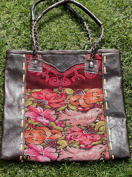 Needlepoint Leather Tote in Golden Bird