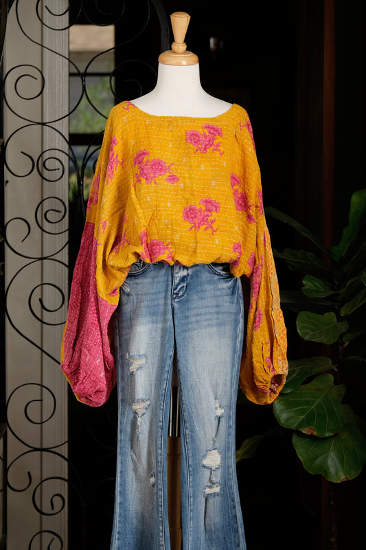 Gathering Top in Pink Gardenia