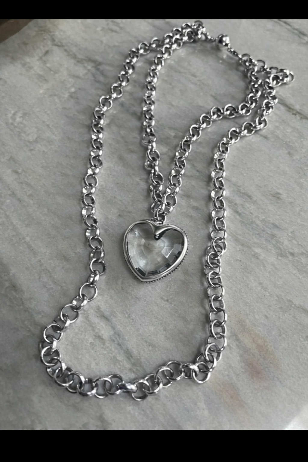 Crystal Heart Layering Necklace Silver