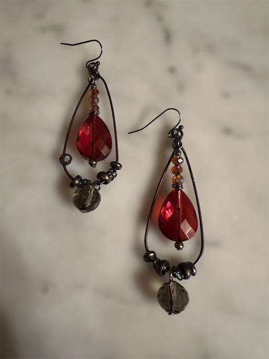Red Tear Drop Earring
