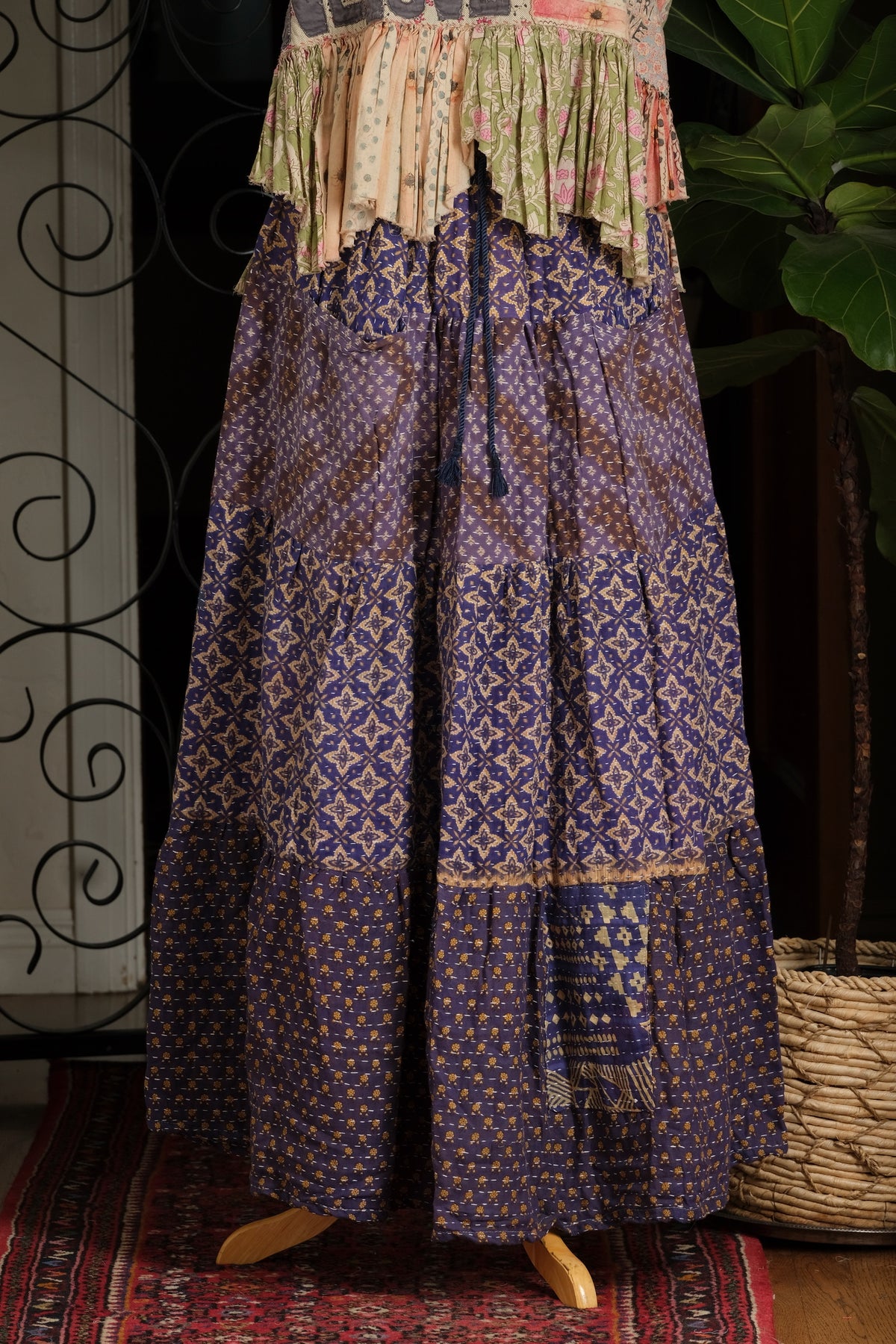 Kantha Pocket Skirt in Purple Cove