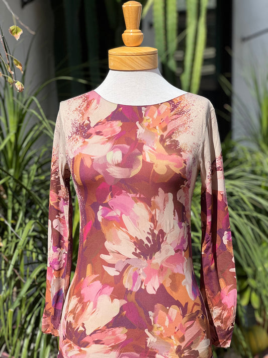 Mesh T Shirt in Wine and Roses