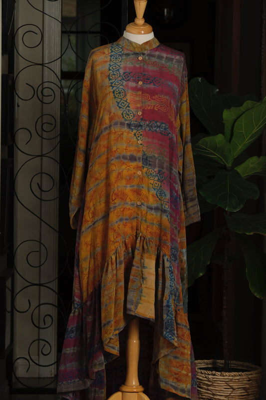 Lotus Duster Dress in Rust Feather