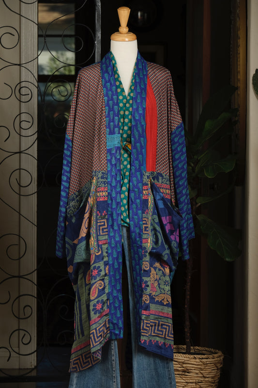 Silky Pocket Duster in Royal Checker Board Paisley