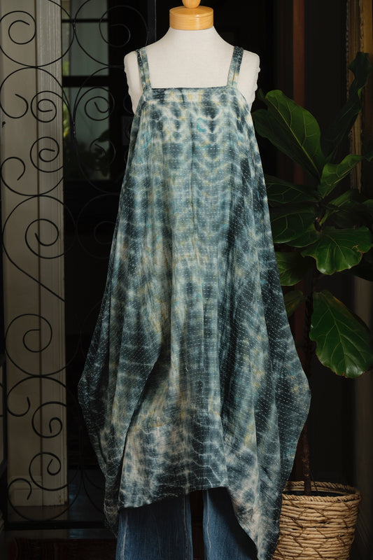 Kantha Maxi Dress in Jade Tie Dye