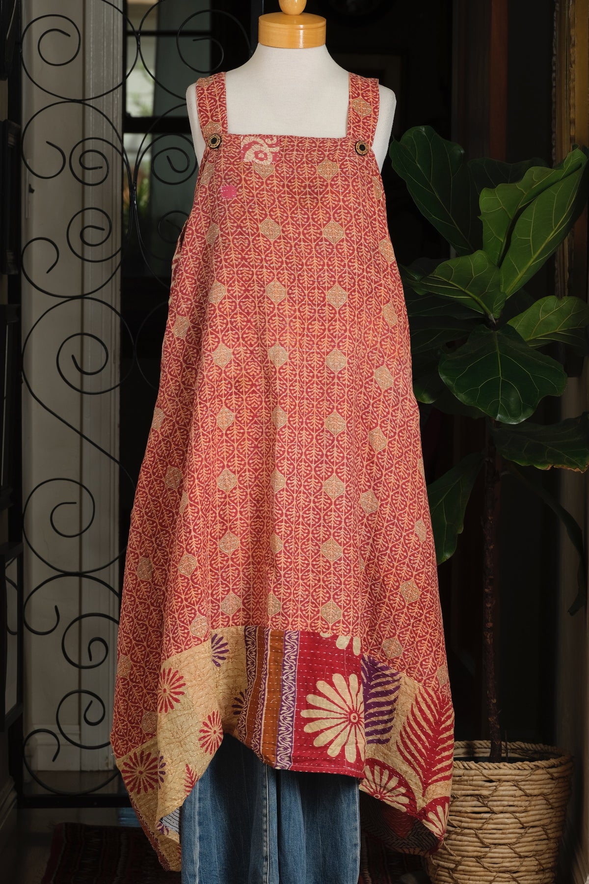 Button Kantha Maxi Dress in Rusted Tribe