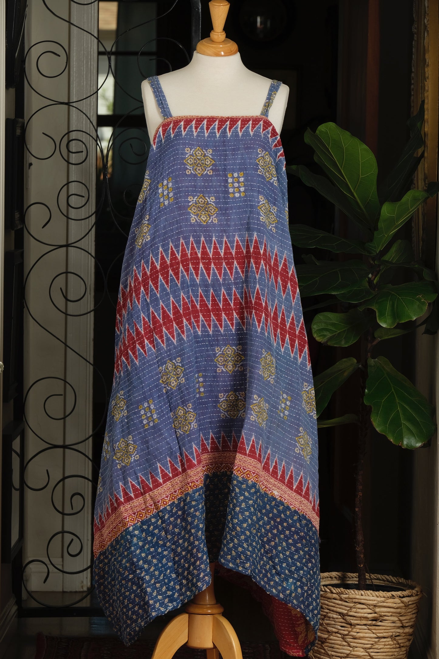 Kantha Maxi Dress in Tribal Blue