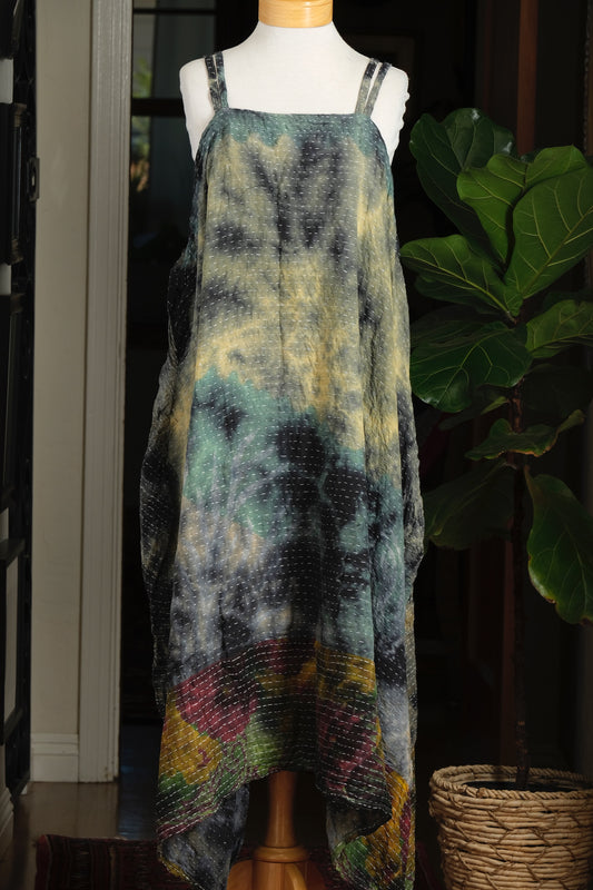 Kantha Maxi Dress in Jade Garden