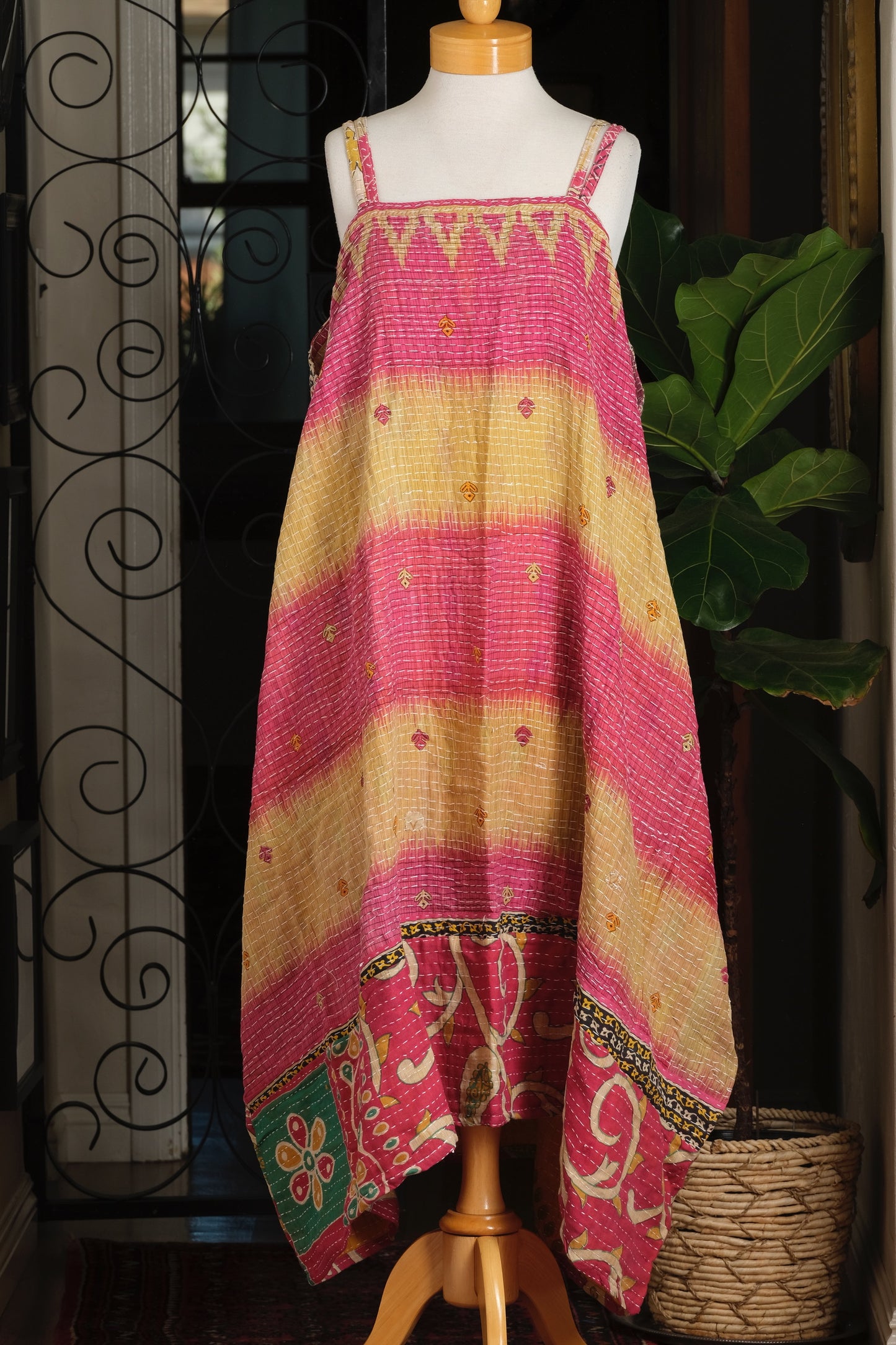 Kantha Maxi Dress in Pink Ombre