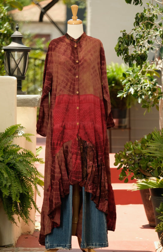 Lotus Duster Dress in Flame zigzag