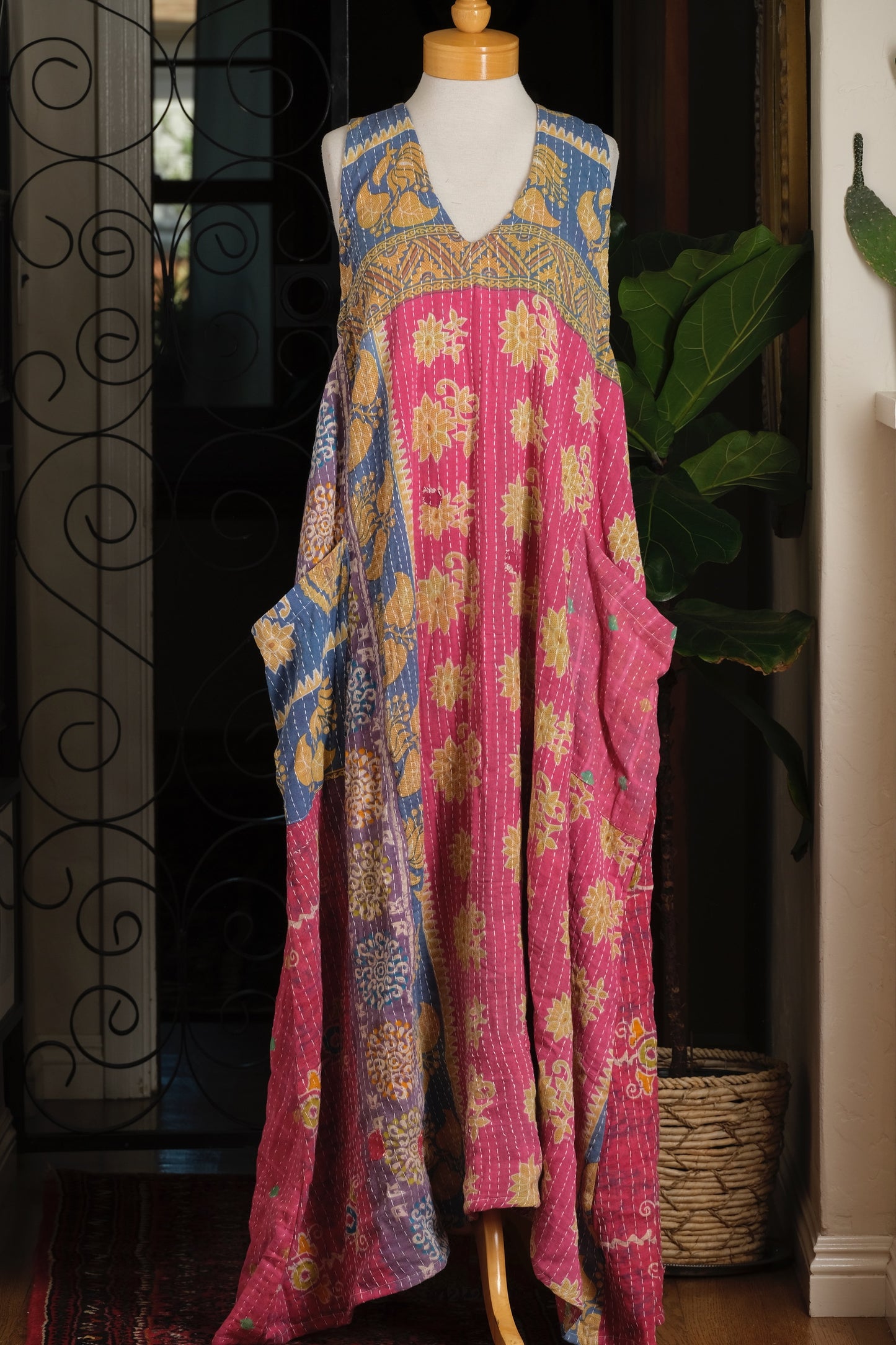 Harmony Dress in Blue Leaf Pink Flower