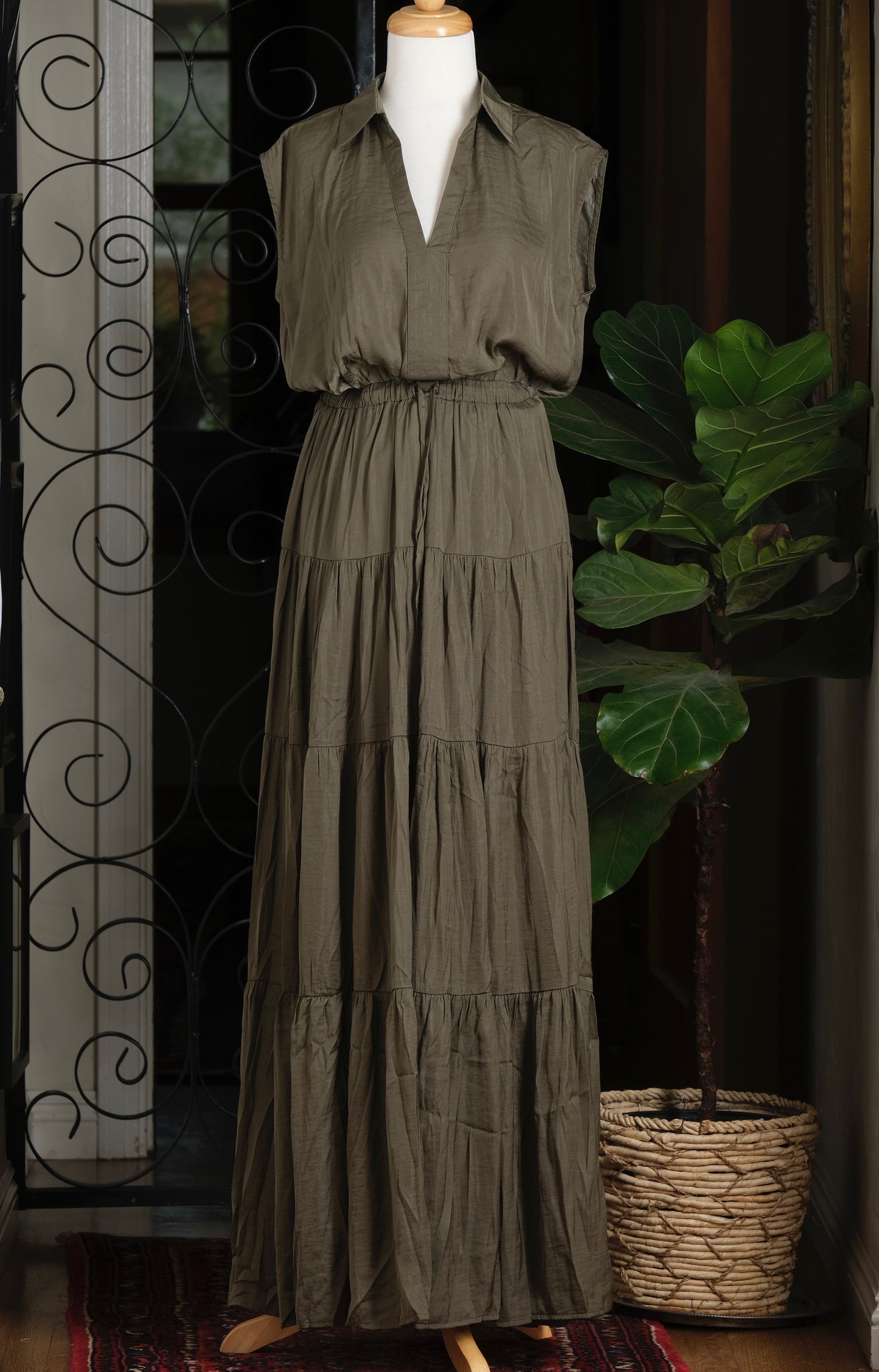 Satin Dress in Olive