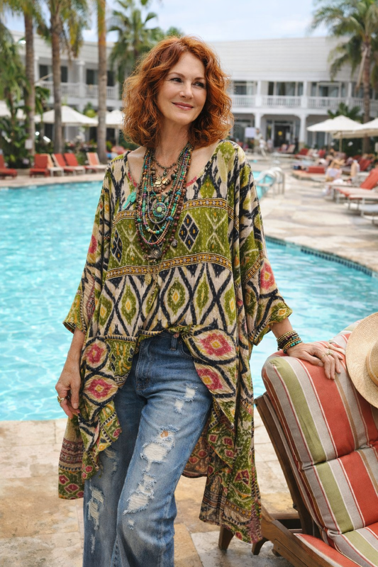 Kantha Dream Pullover in Green Goddess