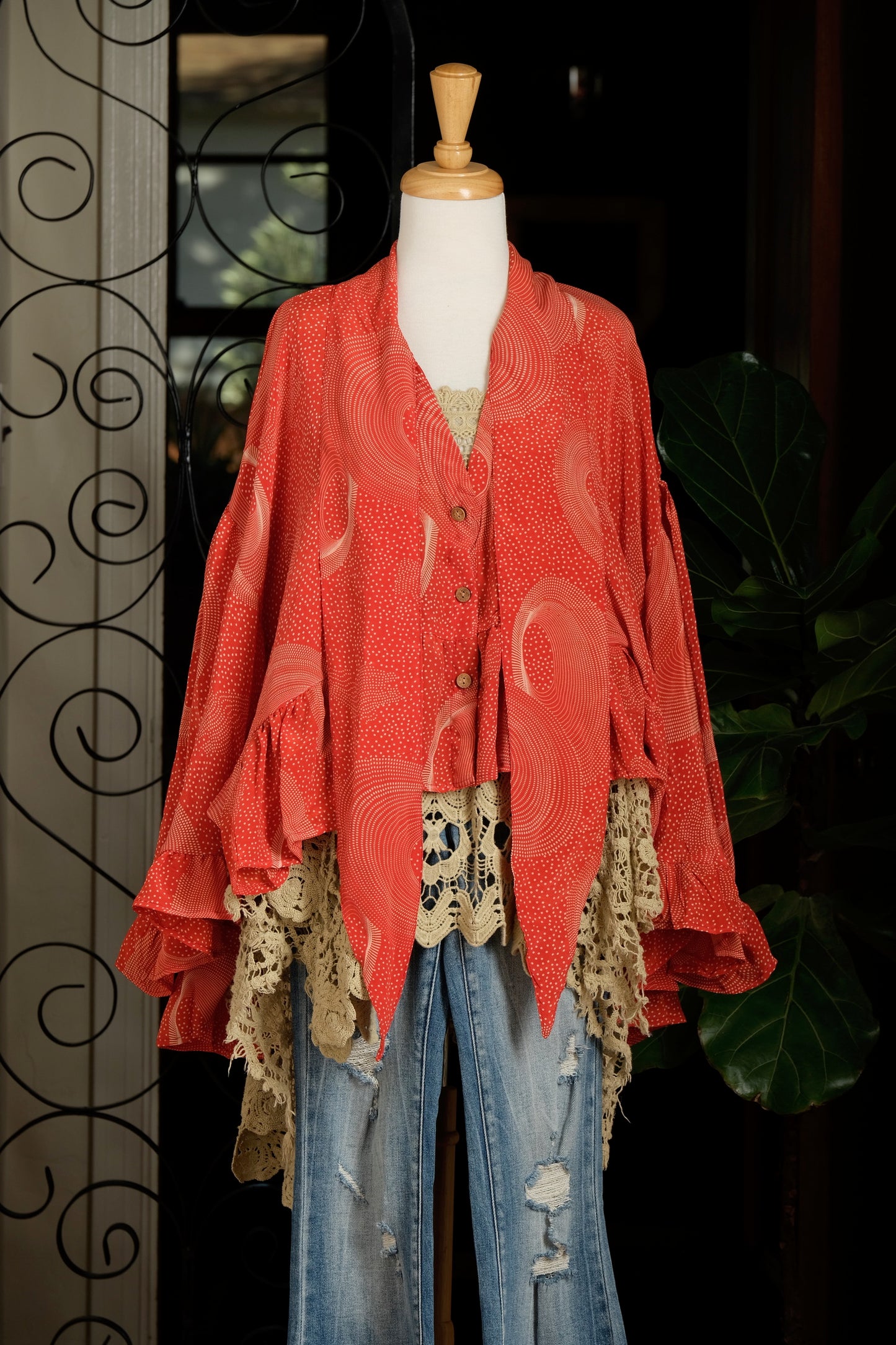 Ruffled Gypsy Top in Coral Constellation