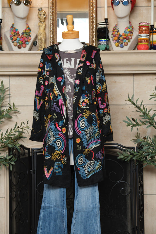 All The Love Long Hoodie Cardigan Black