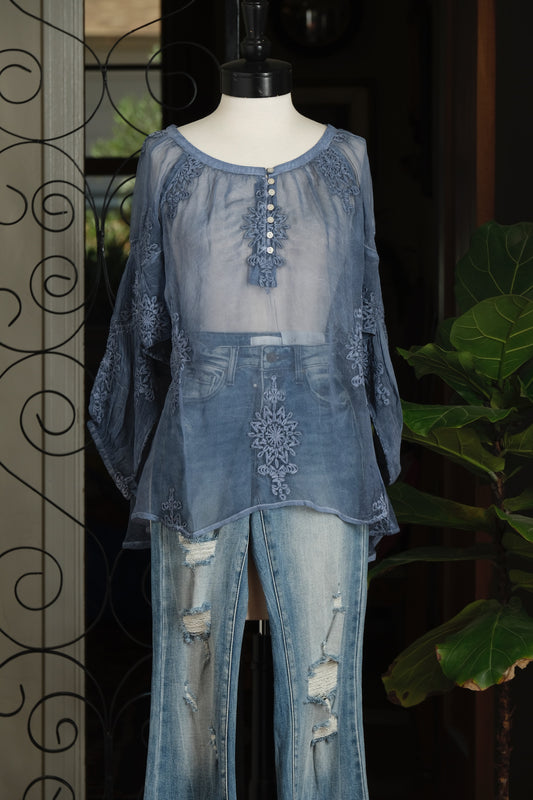 Peasant Blouse in Blue Smoke