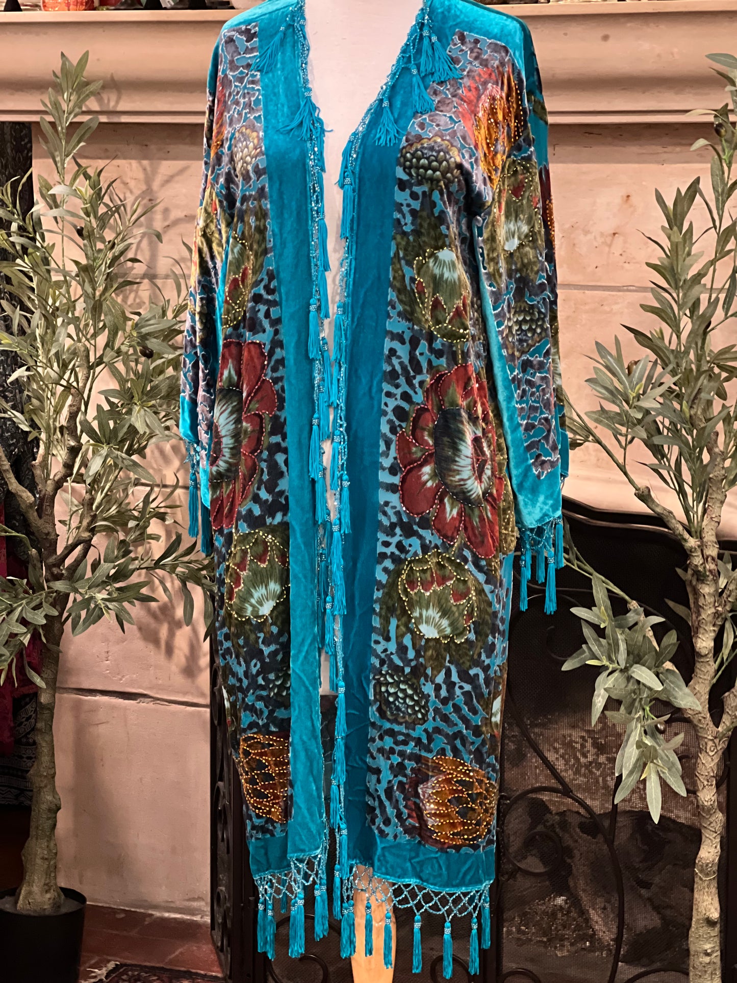 Burnout Velvet Duster in Turquoise Garden