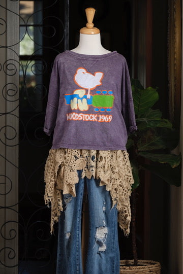 Woodstock 1969 T Shirt in Distressed Purple
