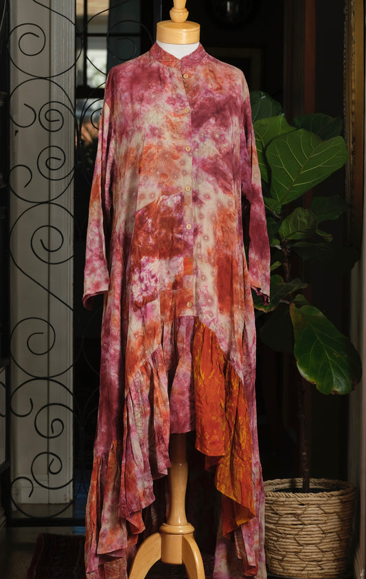 Lotus Duster Dress in Terracotta Starburst