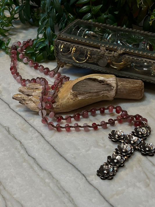 Flower Cross on Pink Agate 1540