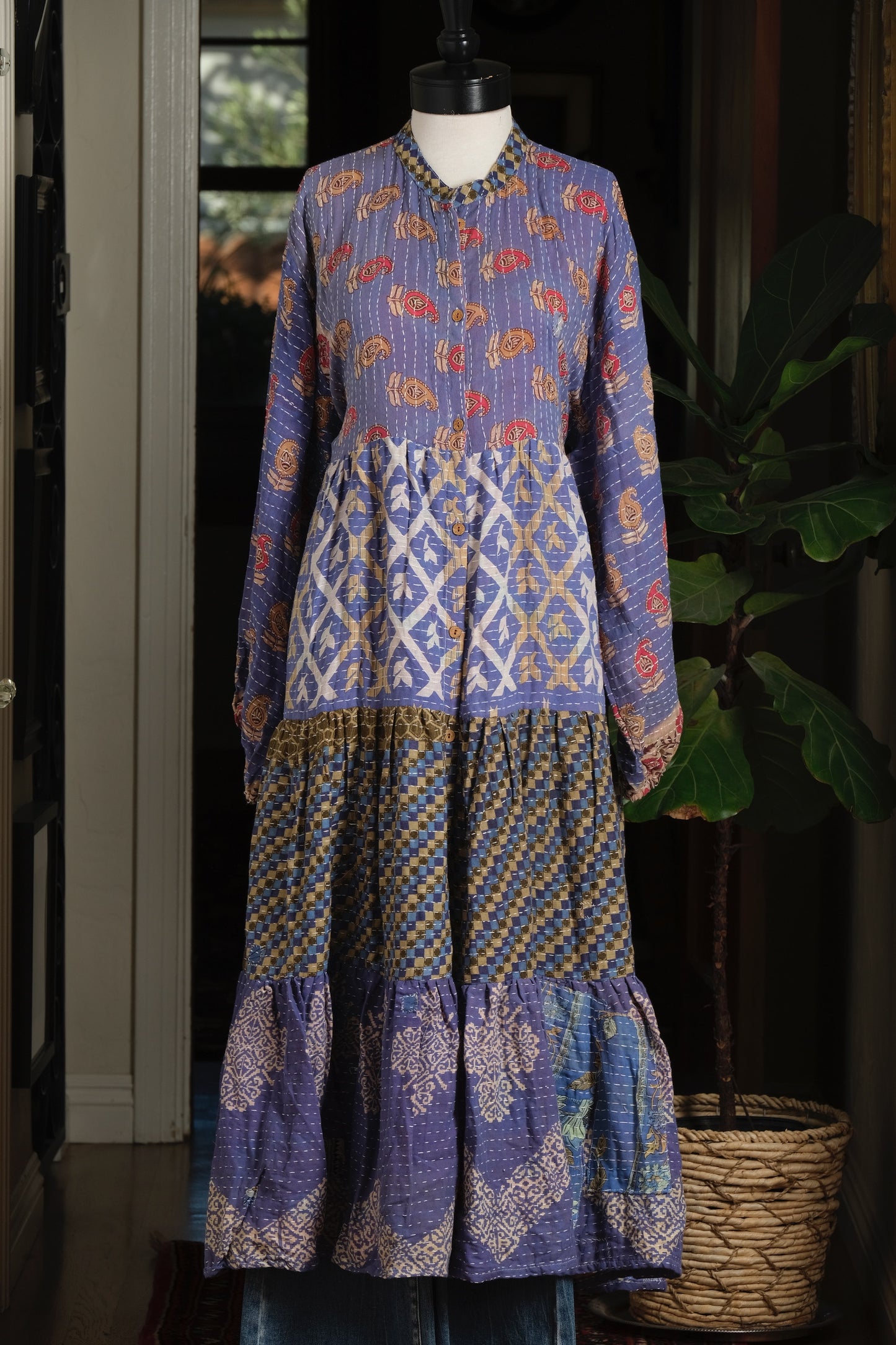 Majestic Duster Dress in Blue Lattice