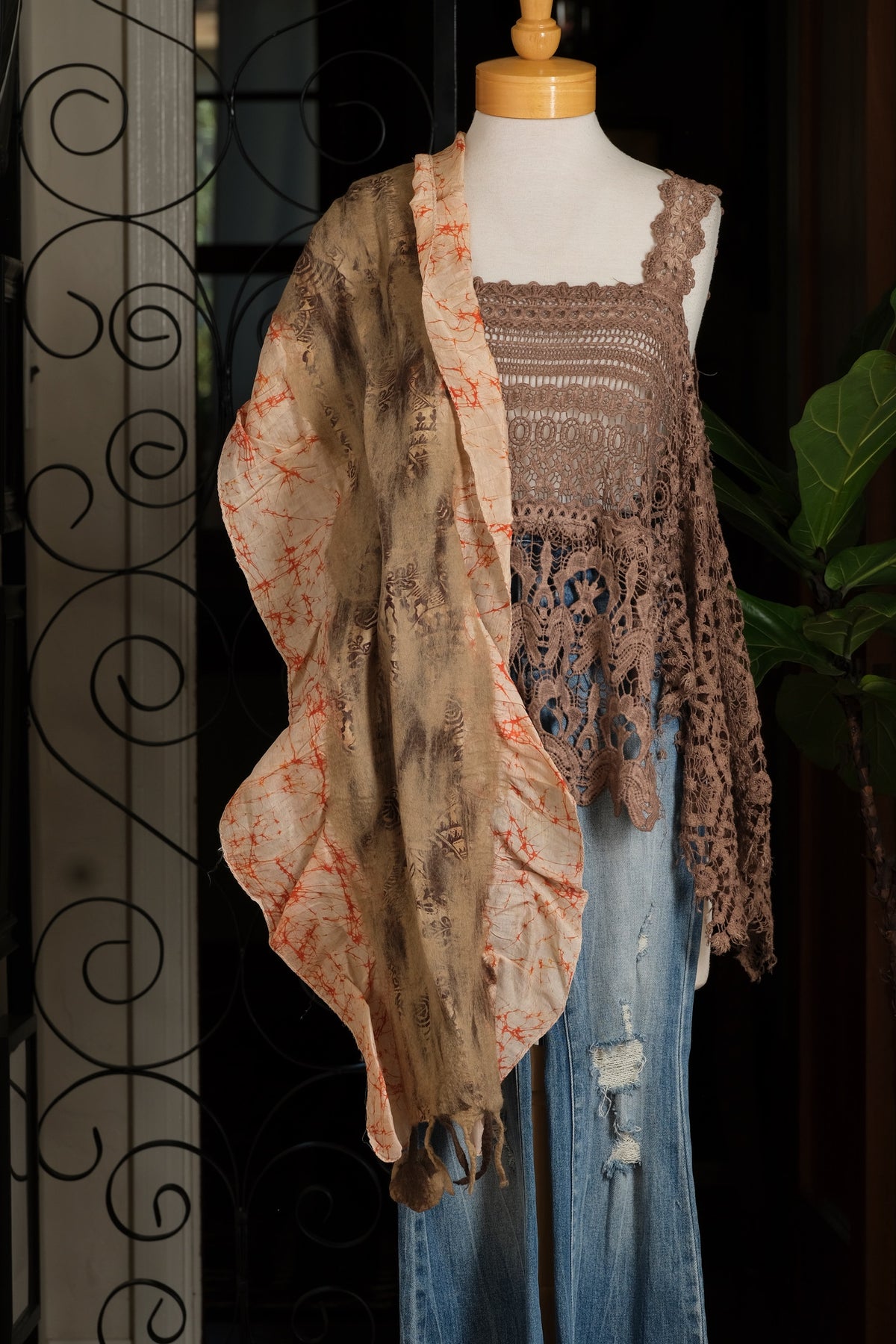 Lotus Scarf in Batik Earth