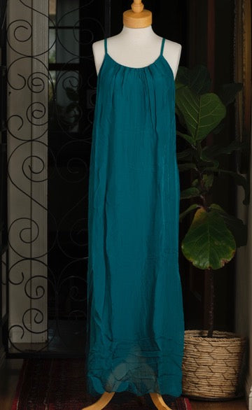 Silk Slip Dress in Teal