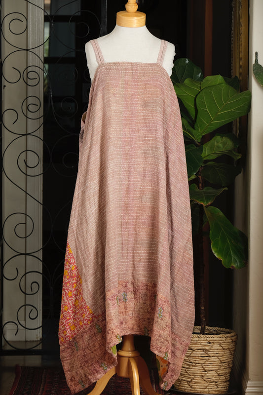 Kantha Maxi Dress in Pink Clay