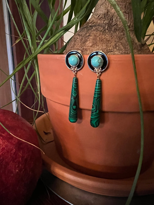Malachite Deco Drop Earring