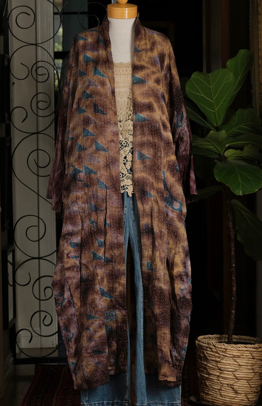Silk Sleeve Duster in Plum Smoke