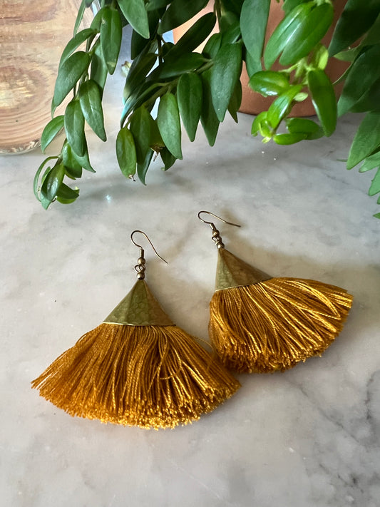 Cotton Tassel Earring in Saffron
