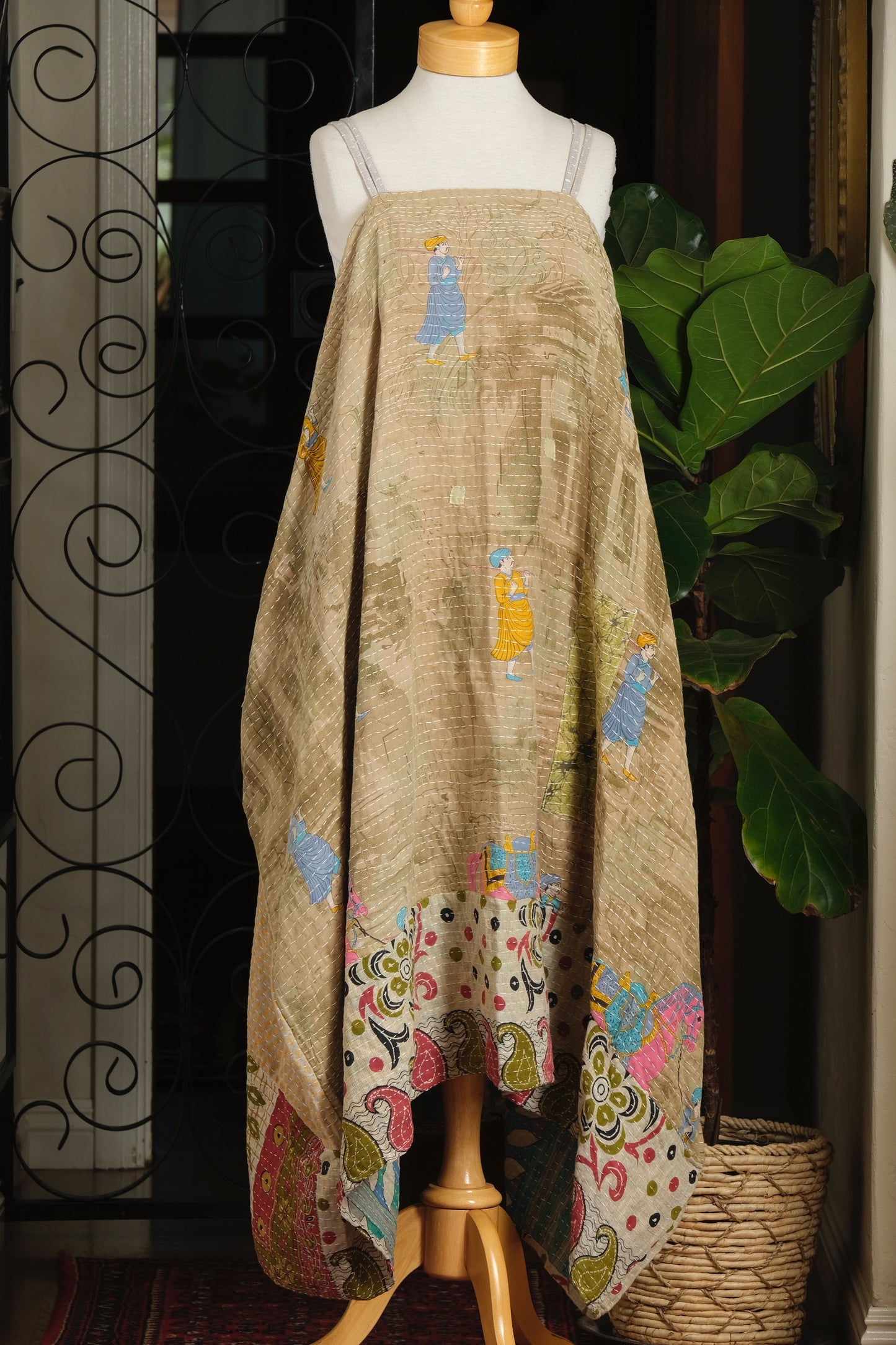 Kantha Maxi Dress in Pink Horses