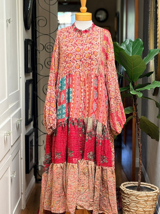Kantha Majestic Duster Dress in Spiced Quilt Flower