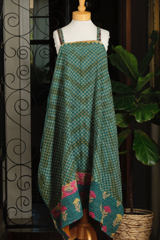 Kantha Maxi Dress in Teal Stripe