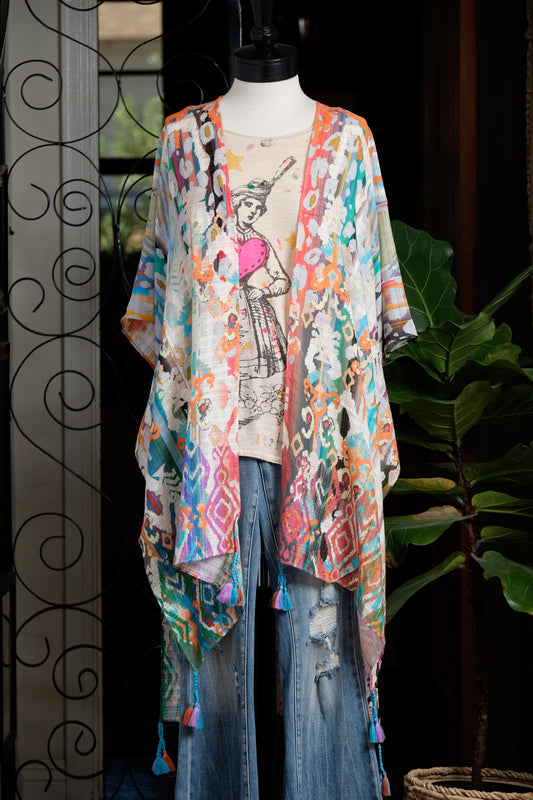 Kimono Topper in Tribal Watercolor