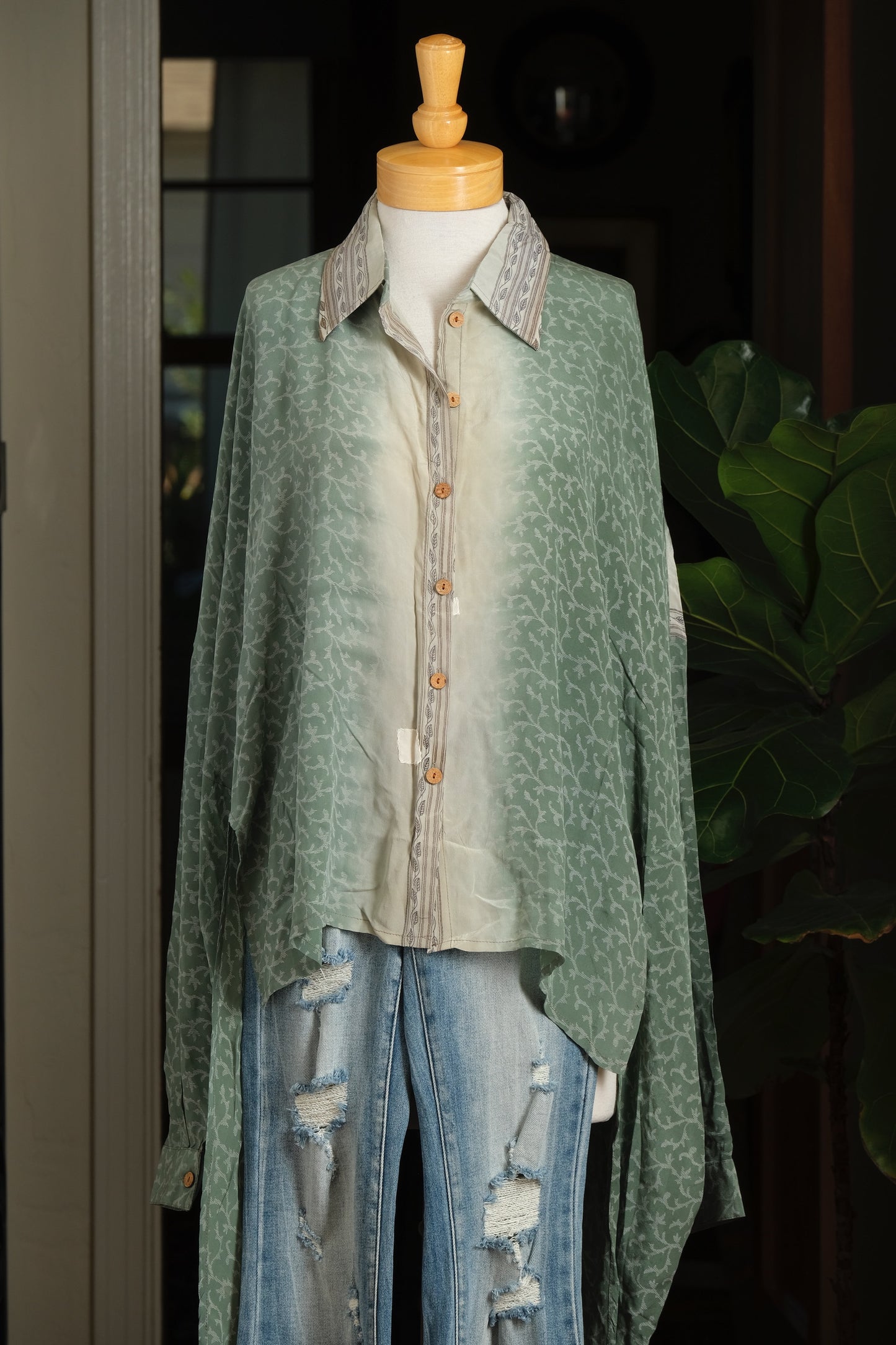 Dylan Silk Shirt in Stripe Jade