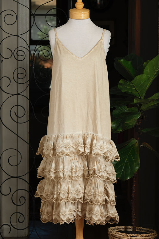 Vintage Ruffle Slip Dress Ecru