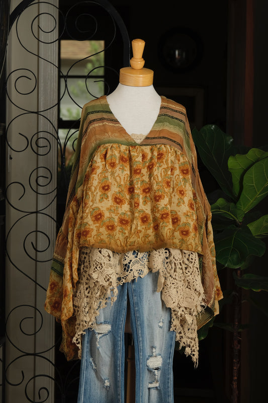 Gold Dust Crop Top in Jade Sunflower