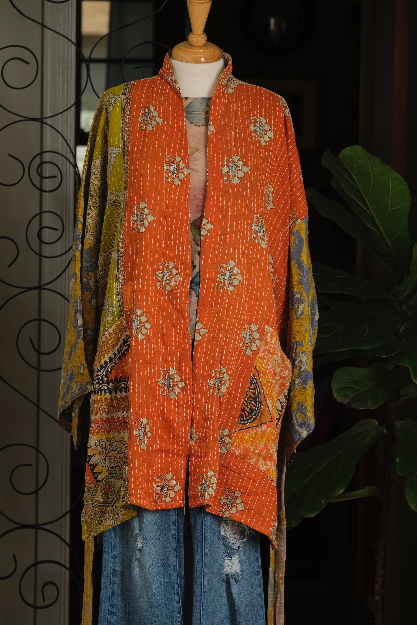 Silk Sleeve Kantha Jacket in Chartreuse Sunshine