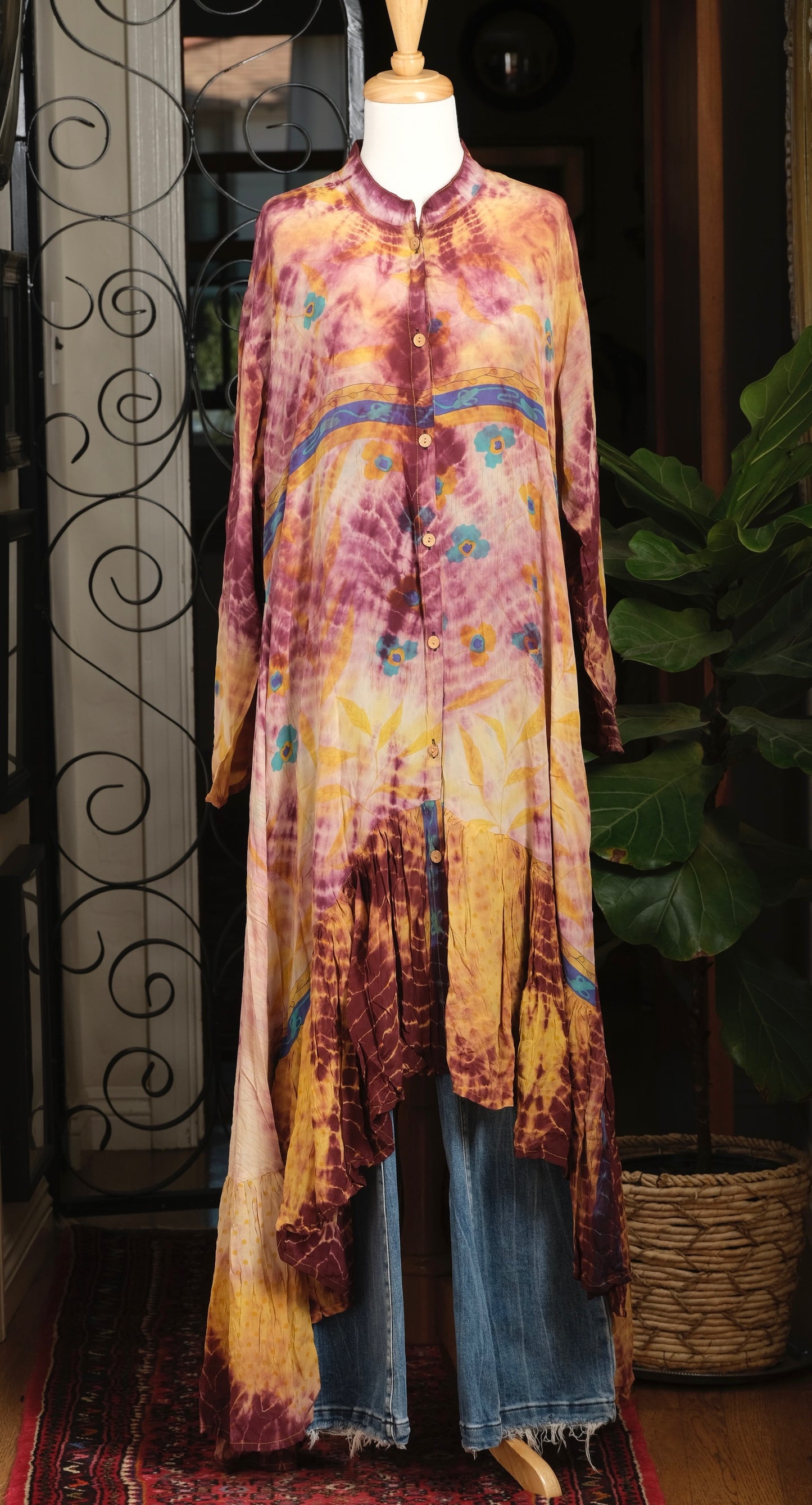 Lotus Duster Dress in Little Turquoise Flower