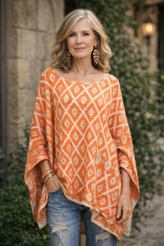Kantha Pullover in Orange Diamond