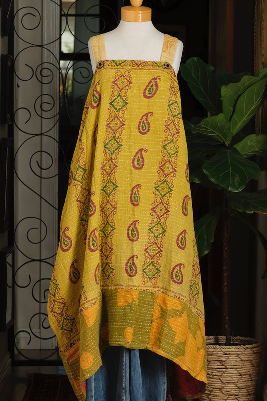 Button Kantha Maxi Dress in Golden Nomad