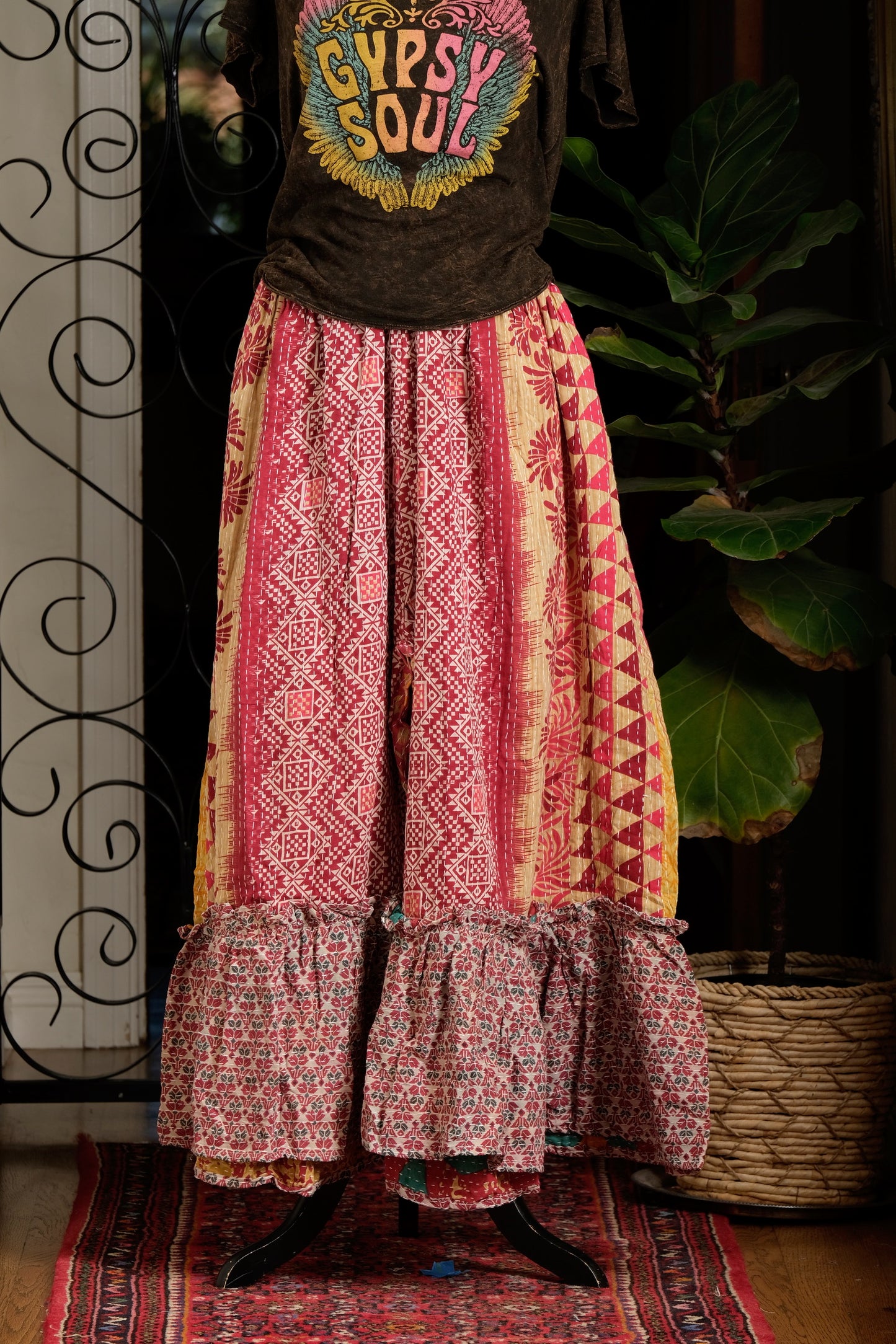 Kantha Ruffle Pant in Tribal Flower