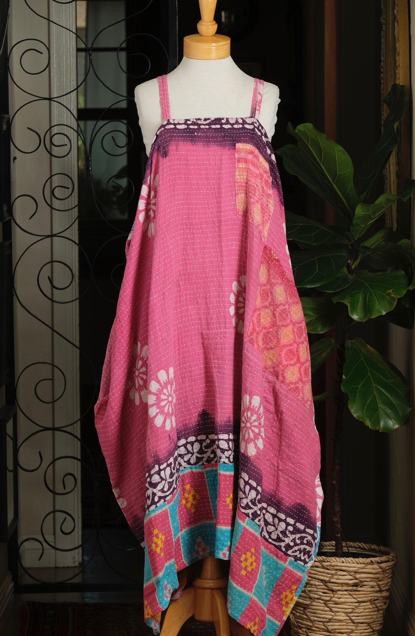 Kantha Maxi Dress in Bitter Sweet Pink