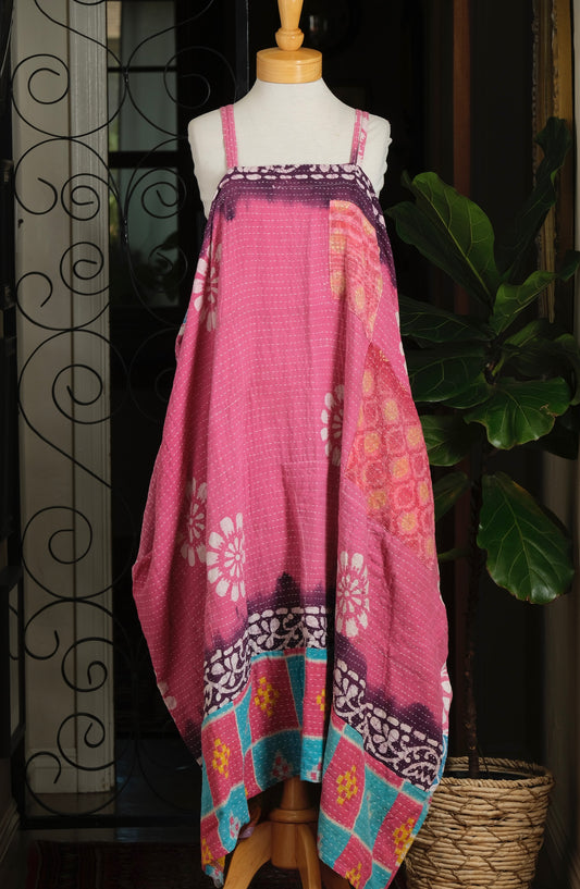 Kantha Maxi Dress in Bitter Sweet Pink