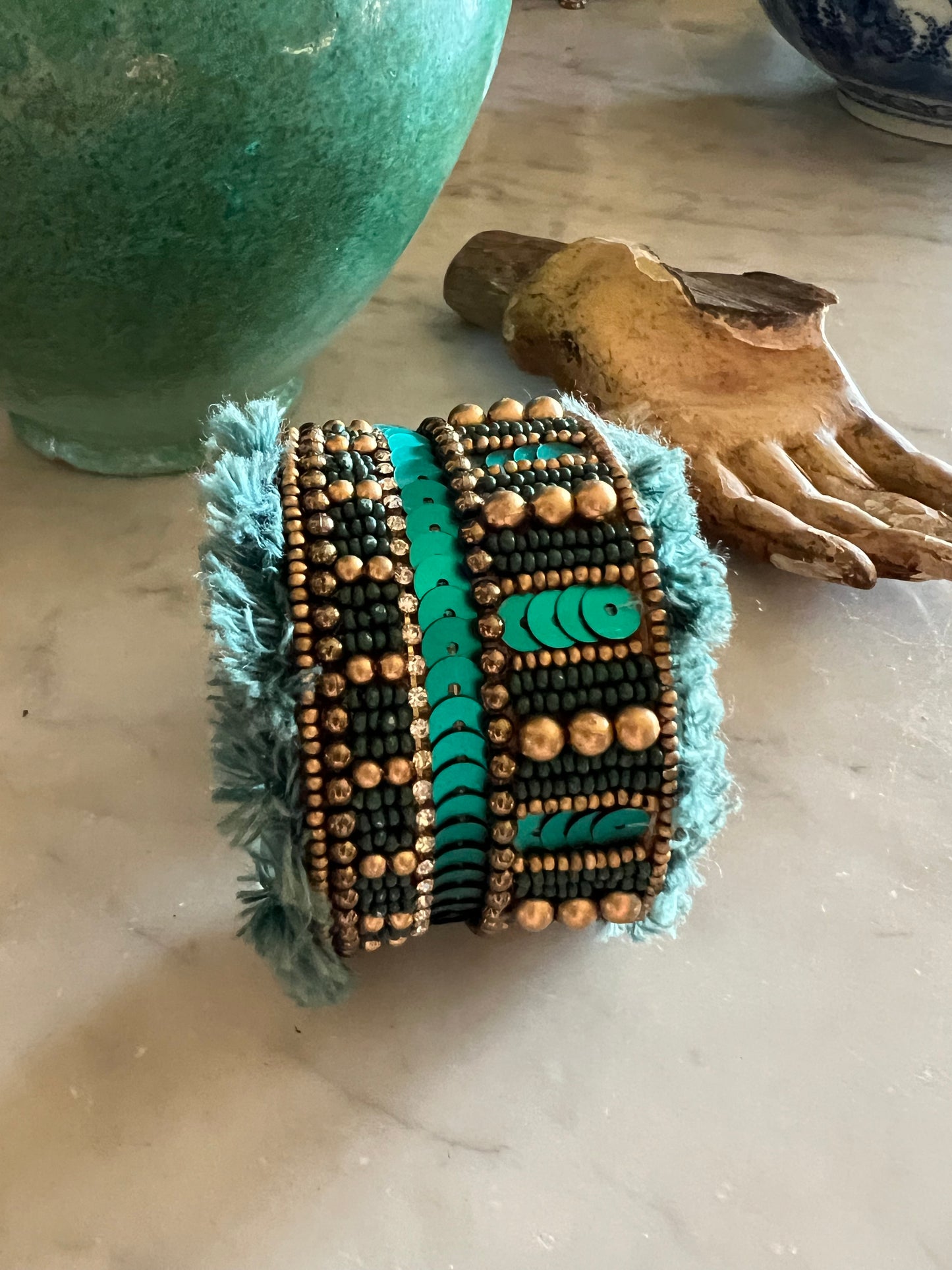 Teal Fringe Cuff