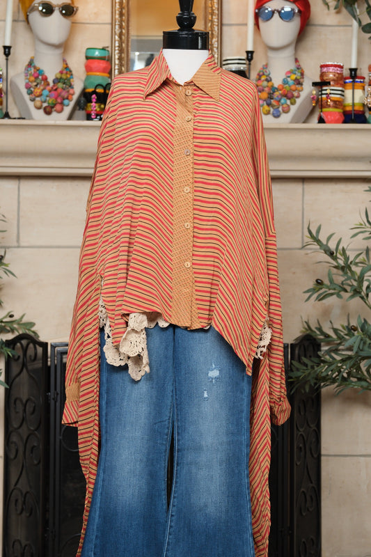 Dylan Silk Shirt in Red Stripe