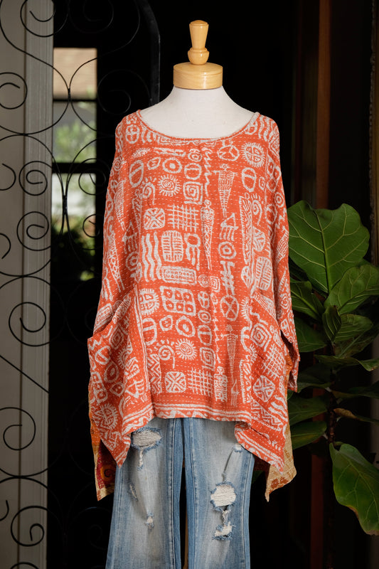 Kantha Pullover in Orange Artifact