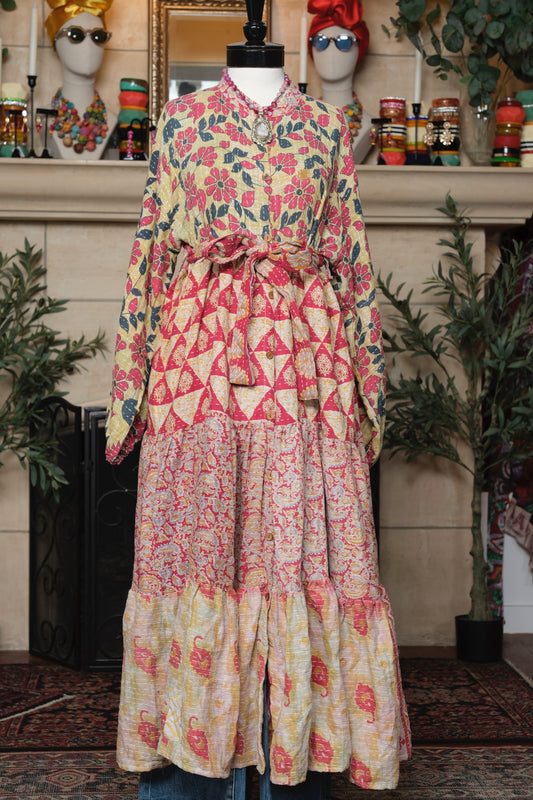 Majestic Duster Dress in Red Flower