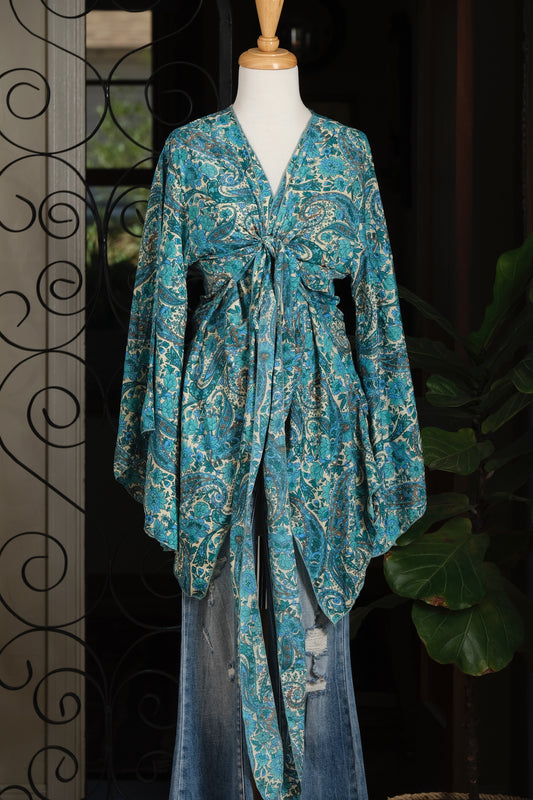 Angel Tie Topper in Turquoise Teal Flower